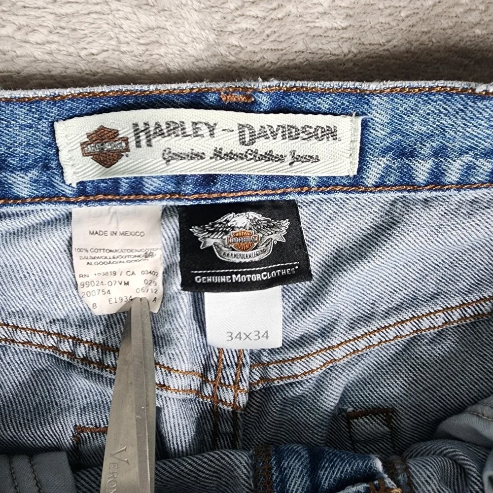 Harley Davidson Mens 34 x 34 Blue Denim Pants Traditional Fit Distressed Grunge